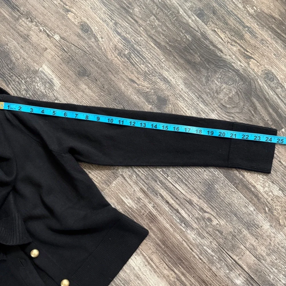 White House Black Market Black Cape Button Front Preppy Cardigan Gold Button MD - Picture 12 of 13